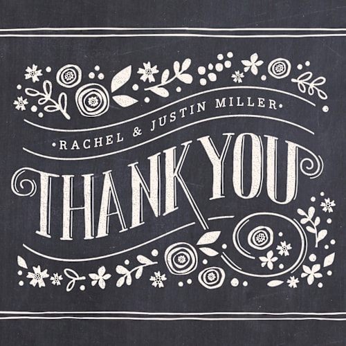 This is a slate thank you postcards by Jennifer Wick called alabaster florals printing on signature in postcard