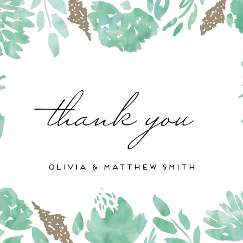 This is a aqua thank you postcards by Petra Kern called watercolor delight printing on signature in postcard