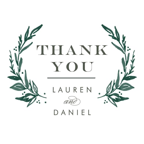 This is a forest green thank you postcards by Alethea and Ruth called elegant crest printing on signature in postcard