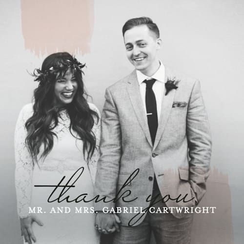 This is a blush thank you postcards by Angela Marzuki called single swath printing on signature in postcard