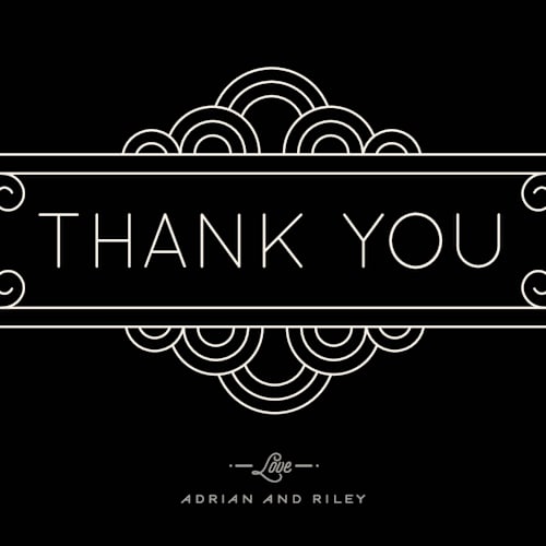This is a cream thank you postcards by GeekInk Design called deco nouveau printing on signature in postcard