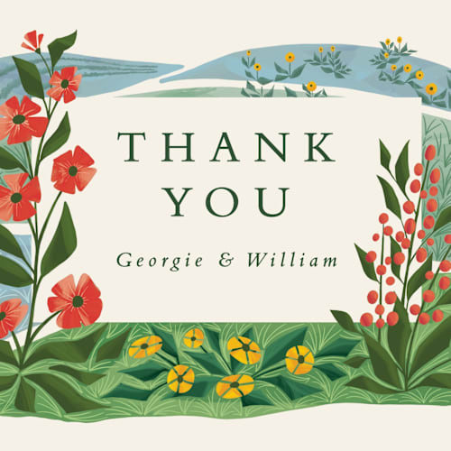 This is a barn thank you postcards by Paper Sun Studio called farm and field printing on signature in postcard