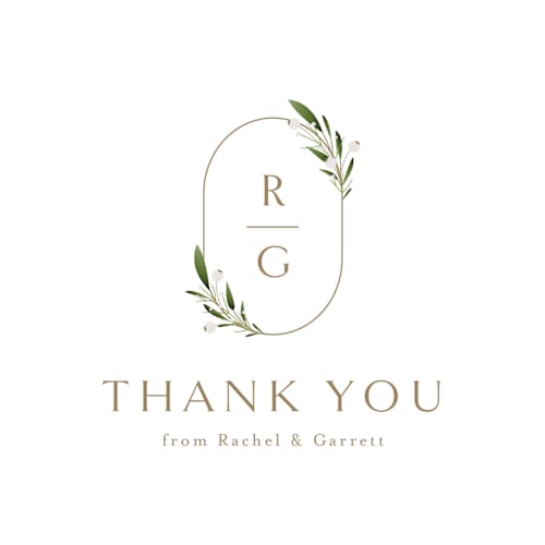 This is a champagne thank you postcards by Jennifer Postorino called soft sprigs printing on signature in postcard