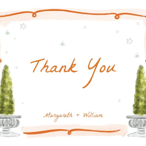 This is a flame thank you postcards by Pati Cascino called giardino printing on signature in postcard