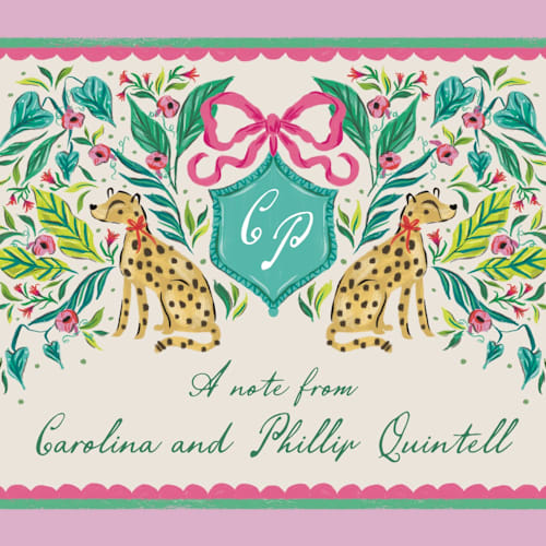 This is a peony thank you postcards by Jackie Crawford called whimsical hand illustrated crest printing on signature in postcard