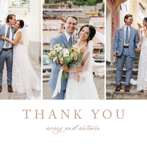 This is a dusty pink thank you postcards by Jennifer Postorino called avery printing on signature in postcard