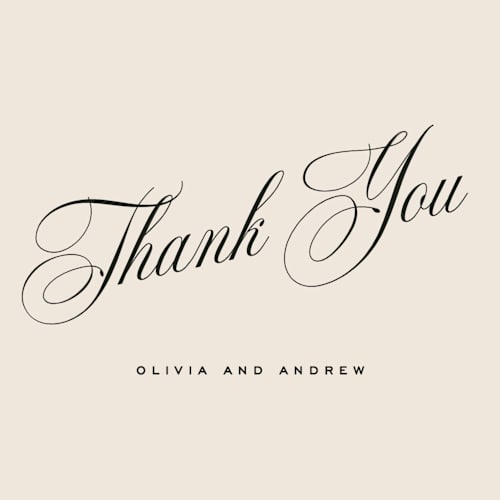 This is a almond thank you postcards with standard by Eric Clegg called modern romance printing on signature in postcard