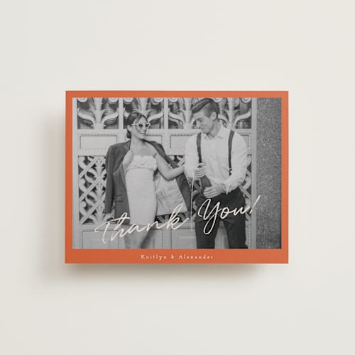 This is a sunset wedding thank you cards with standard by Adelyn T. called photograph scribble printing on recycled smooth signature in standard