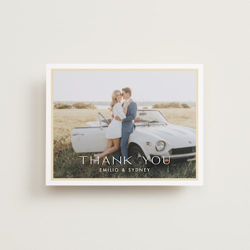 This is a lemon wedding thank you cards with standard by Ellen Schlegelmilch called palmetto printing on recycled smooth signature in standard