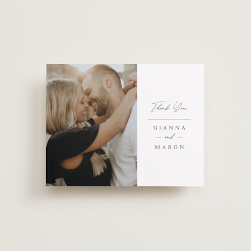 This is a snow wedding thank you cards with standard by Kaydi Bishop called sector printing on recycled smooth signature in standard