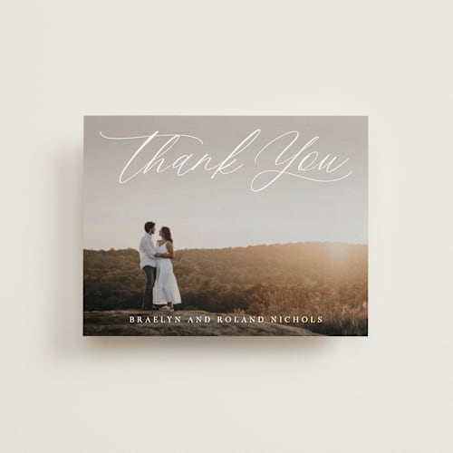 This is a mocha wedding thank you cards with standard by Hooray Creative called modern romance printing on recycled smooth signature in standard