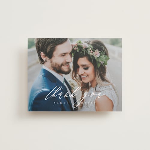 This is a classic wedding thank you cards with standard by Kelly Schmidt called corison printing on recycled smooth signature in standard