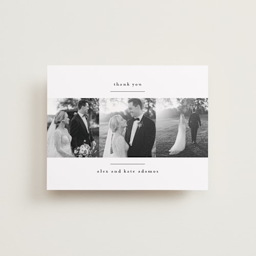 This is a crisp snow wedding thank you cards with standard by Kate Ross called modern minimalist printing on recycled smooth signature in standard