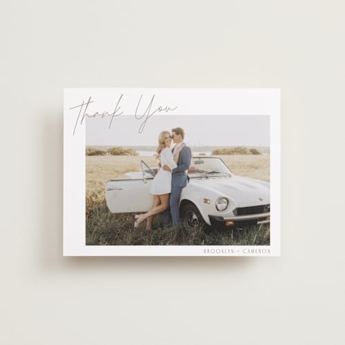 This is a linen wedding thank you cards with standard by Kelly Schmidt called arabilla overlap printing on recycled smooth signature in standard
