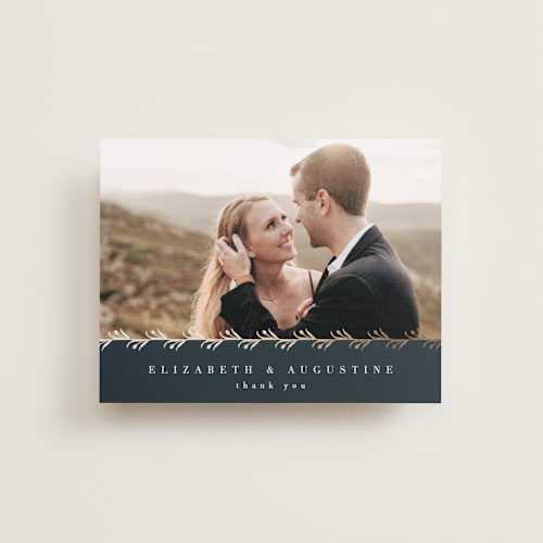 This is a midnight wedding thank you cards with foil pressed by Ana de Sousa called for eternity printing on recycled smooth signature in standard