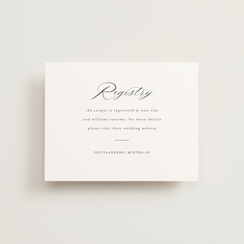 This is a snow bridal shower insert cards with standard by Minted called script registry printing on signature in standard