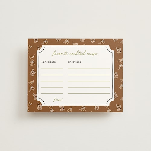 This is a olive bridal shower insert cards with standard by Erin German called stock the barware printing on signature in standard