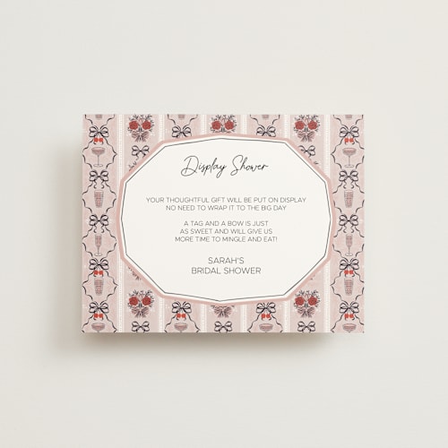This is a pink petals bridal shower insert cards with standard by Hanna Symonovych called bridal shower wallpaper printing on signature in standard