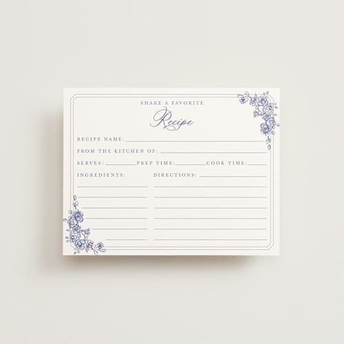 This is a dusty blue bridal shower insert cards with standard by Cass Loh called watercolor flowers crest printing on signature in standard