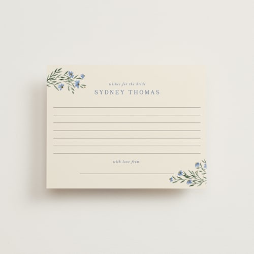 This is a periwinkle bridal shower insert cards with standard by Kate Ahn called coneflower garland printing on signature in standard