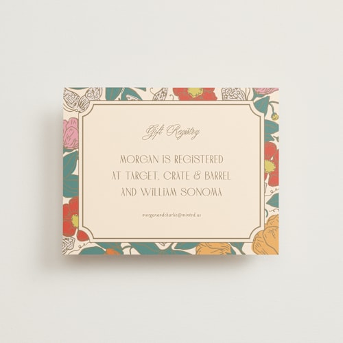 This is a ivory bridal shower insert cards with standard by Simona Camp called gilded butterfly garden printing on signature in standard