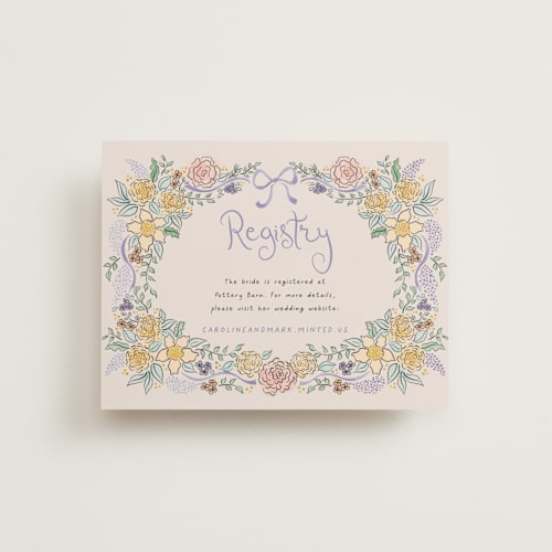 This is a lilac bridal shower insert cards with standard by Tamara Hilje called portofino printing on signature in standard