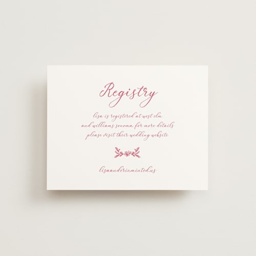This is a cranberry bridal shower insert cards with standard by Lucrecia Caporale called fun cocktails printing on signature in standard