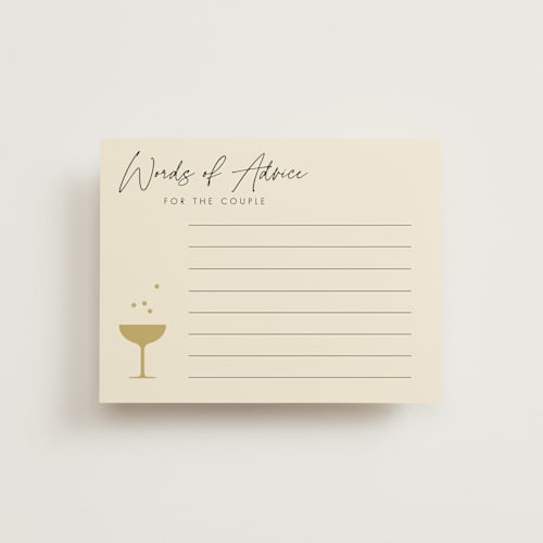 This is a champagne bridal shower insert cards with standard by mo kelley called a little shindig printing on signature in standard