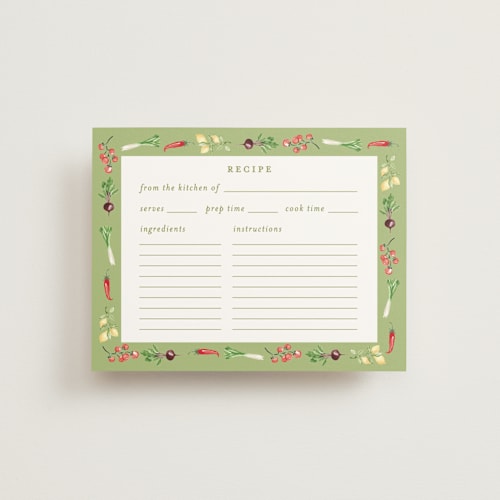 This is a sage leaf bridal shower insert cards with standard by Sarah Knight called market printing on signature in standard