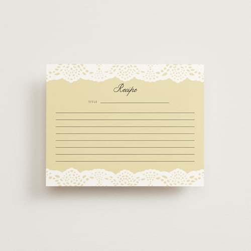 This is a butter bridal shower insert cards with standard by Studio Suku called lace printing on signature in standard