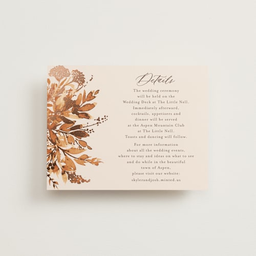 This is a rust foil stamped wedding invitations with foil pressed by Chris Griffith called wedding in aspen printing on signature in standard