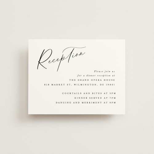 This is a pearl reception cards with standard by Hooray Creative called beautifully scripted printing on signature in standard