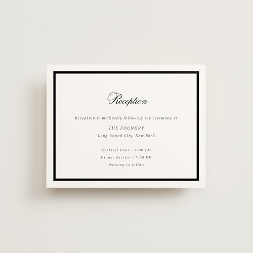 This is a mystic raven reception cards with standard by Cass Loh called chic union printing on signature in standard