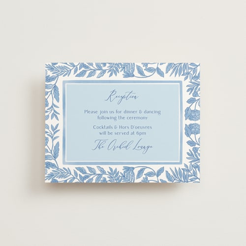 This is a porcelain reception cards with standard by Elly called porcelain floral printing on signature in standard