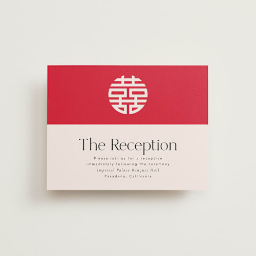 This is a cream reception cards with standard by Inkblot Design called happy in love printing on signature in standard
