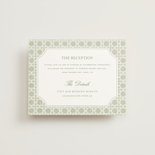 This is a garden reception cards with standard by Kelly Schmidt called summer linen printing on signature in standard