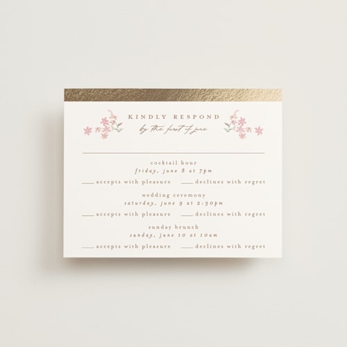 This is a spring rsvp cards with foil pressed by Phrosné Barwood called meadow cross printing on signature in standard