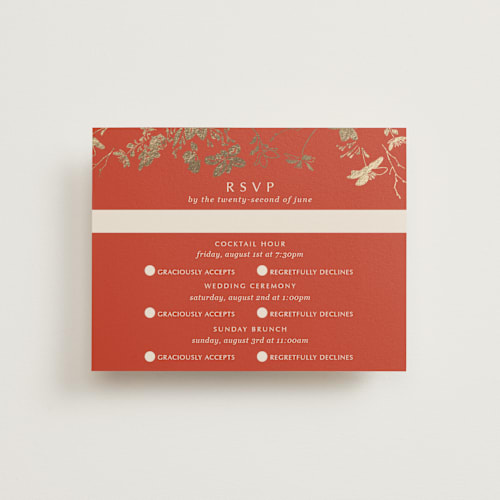 This is a lava rsvp cards with foil pressed by Stellax Creative called abstract flora printing on signature in standard
