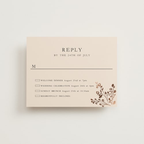 This is a harvest rsvp cards with foil pressed by Susan Moyal called monogrammed floral printing on signature in standard
