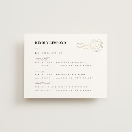 This is a snow rsvp cards with foil pressed by FRANI called golden stamp printing on signature in standard
