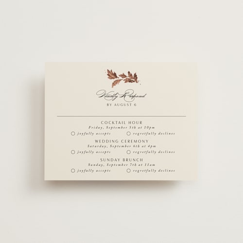 This is a autumn rsvp cards with foil pressed by Kate Ahn called poetique printing on signature in standard