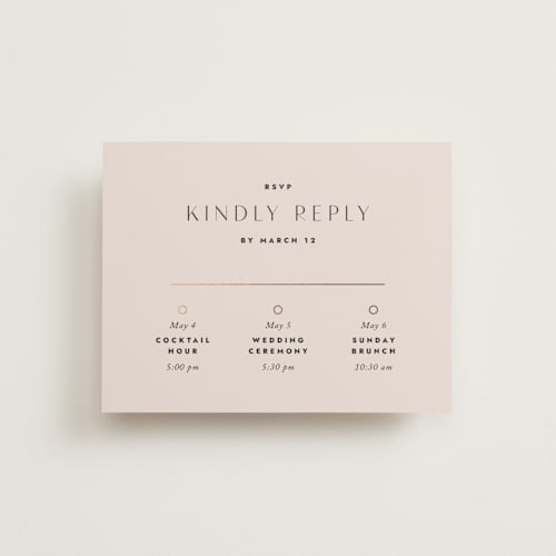 This is a blush rsvp cards with foil pressed by Kindred Fields called deco band printing on signature in standard