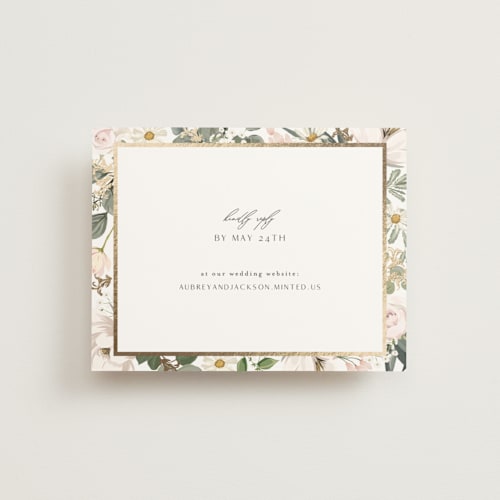 This is a verdant rsvp cards with foil pressed by Susan Moyal called country garden printing on signature in standard