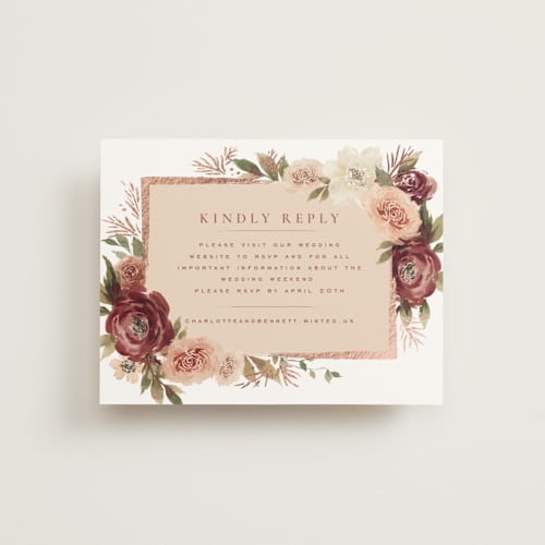 This is a peony rsvp cards with foil pressed by Wildfield Paper Co called romantic frame printing on signature in standard