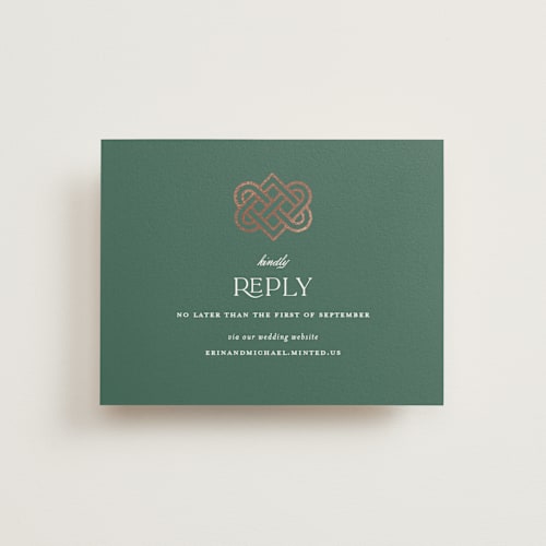 This is a clover rsvp cards with foil pressed by Kerry Doyle called celtic love knot printing on signature in standard