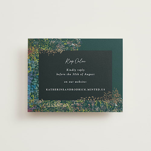 This is a emerald rsvp cards with foil pressed by Becky Nimoy called by the creek printing on signature in standard