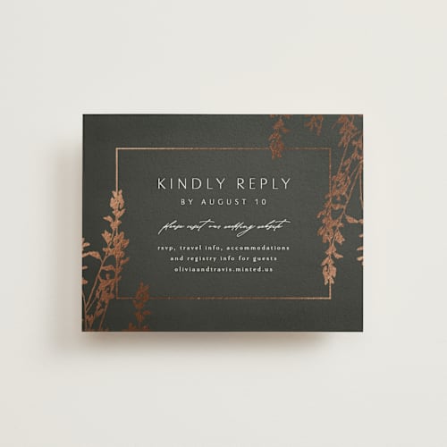This is a ivy rsvp cards with foil pressed by Kelly Schmidt called quince printing on signature in standard