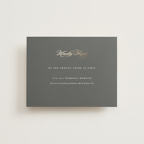 This is a obsidian rsvp cards with foil pressed by Benita Crandall called raffiné printing on signature in standard