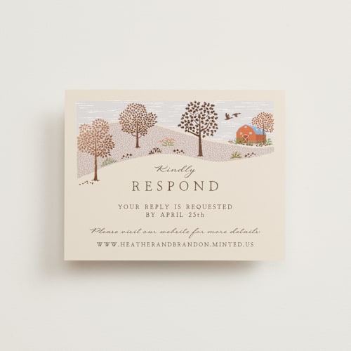 This is a autumnal rsvp cards with foil pressed by Paper Sun Studio called countryside printing on signature in standard