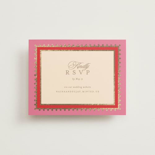 This is a carnation rsvp cards with foil pressed by Creo Study called mandapam printing on signature in standard